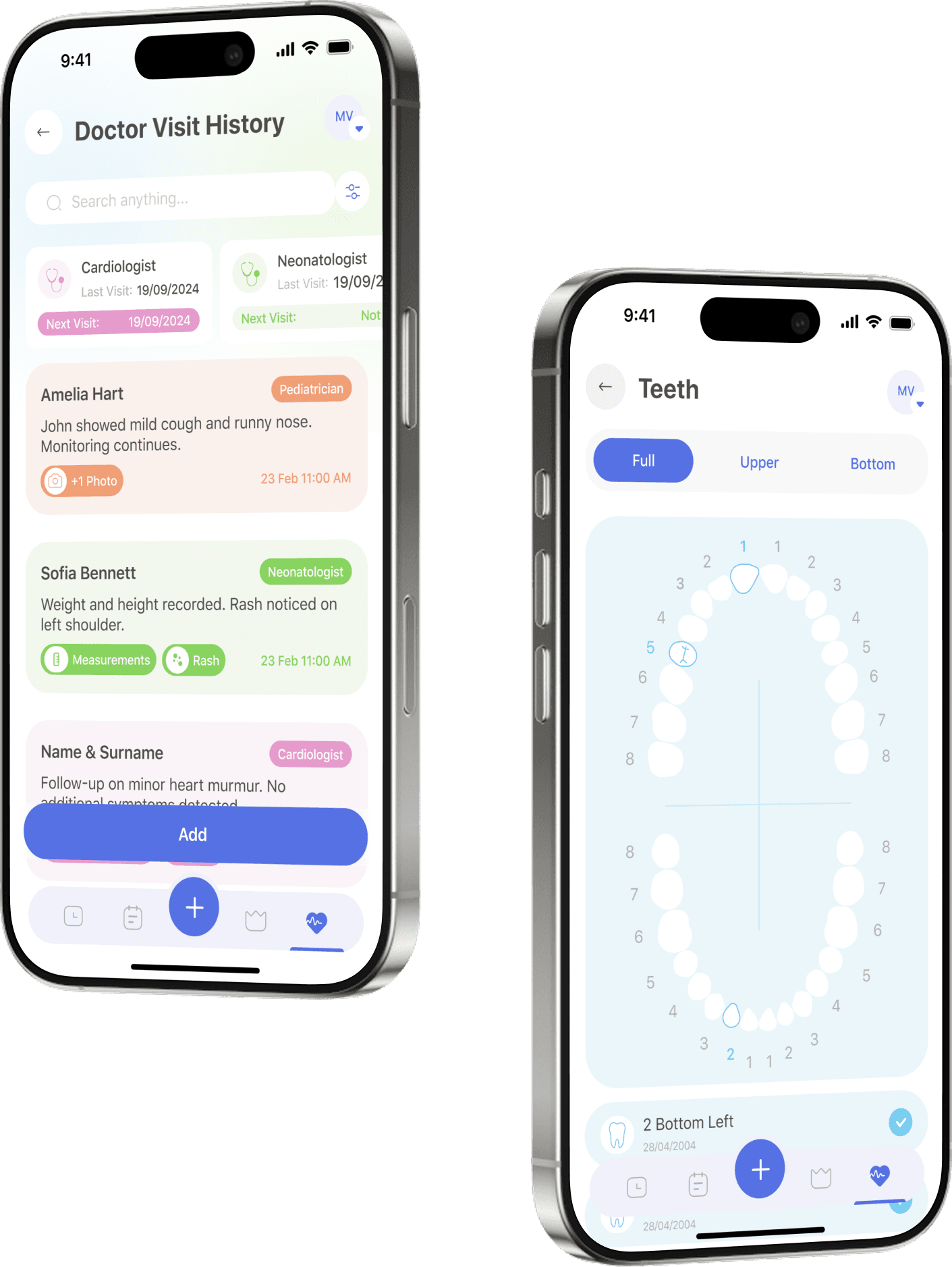 App phone preview — Baby’s Health Tracker
